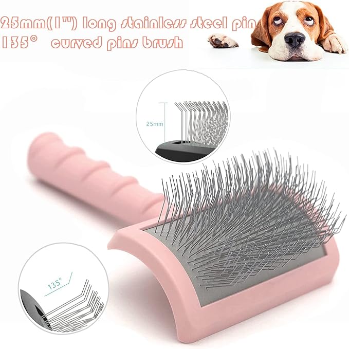 Large Slicker Brush for Long Haired Dogs & Cats, Extra Long Pin Shedding Brush for Thick Undercoat, Curly Hair, 25mm(1"), Pink