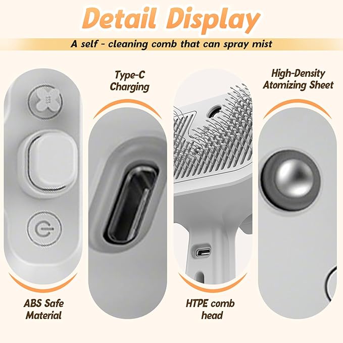 Pet Steam Brush Set for Dogs, 2025 New Self-Cleaning Pet Brush, Multi-Function Pets Hair Removal Brushes for Home Use, Portable Dog Cat Grooming Brushes for Pets Owners (Grey)