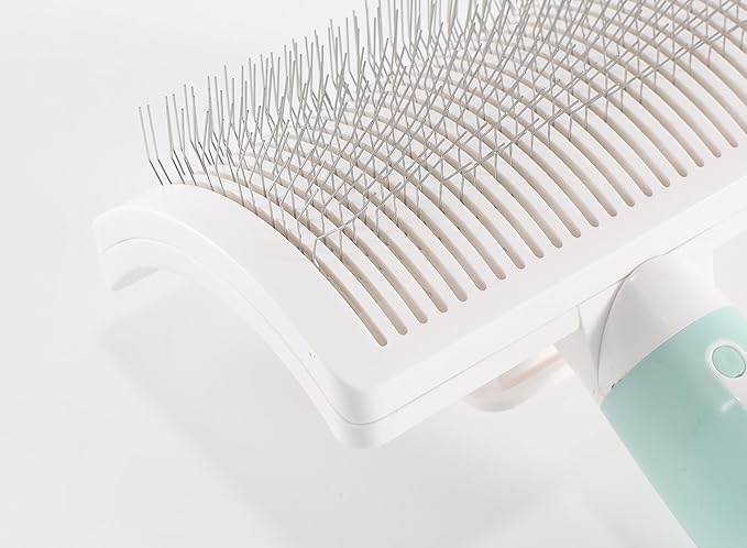 Dog Self-Cleaning Slicker Brush with One Button Fur Removal Deshedding Brush for Dogs and Cats with Long Hair for Shedding Massaging Grooming Green