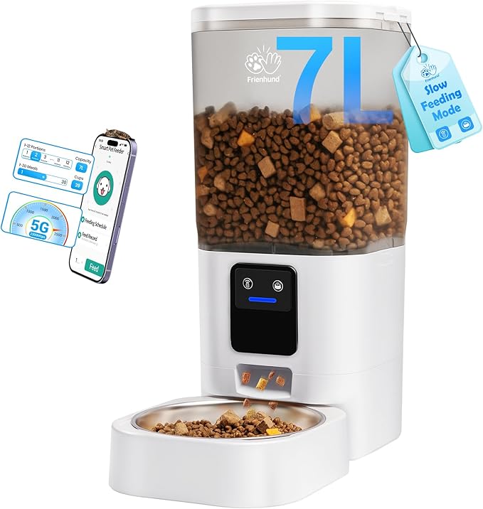 Automatic Cat Feeder with Slow Feed: 5G WiFi Automatic Dog Feeder with Smart APP Control, Auto Cat Food Dispenser with Alexa for Multiple Pets, Detachable for Easy Cleaning - 29 Cup(7L)