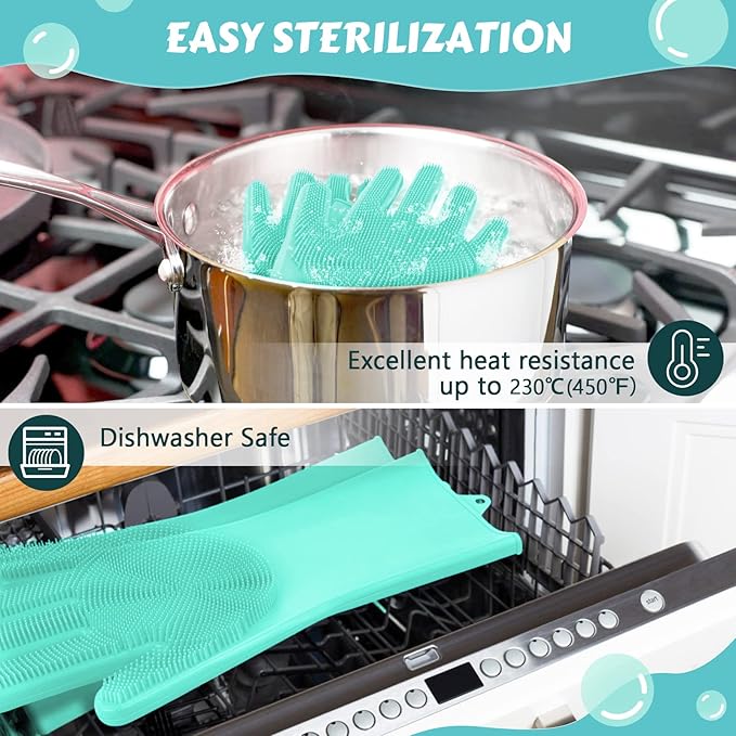 Pecute Heat Resistant Pet Grooming Gloves, Green, with High-Density Teeth, Silicone Bathing and Massaging Gloves for Dogs and Cats