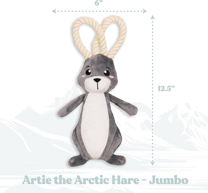Arctic Collection Dog Toys | Jumbo Sized Artie The Arctic Hare | Cute, Durable, & Sustainable Plush Chew Toys for Dogs 50 lbs & up | Eco Friendly & 100% Recycled Materials