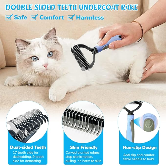 Dog Brush & Grooming Kit – 9-Piece Pet Brush & Deshedding Set for Shedding, Bathing, Trimming & Nail Care | Grooming Tools for Dogs & Cats, Includes Comb, Nail Clipper, Scissors, Slicker Brush (Blue)