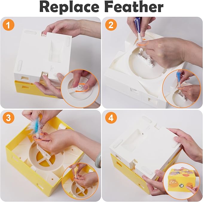 Migipaws Automatic MigiBox Plus Cat Toys 3 n1 Interactive Pounce Mystery Under PopSkin 12 Holes Cardboard Kitten Toys for Indoor Rechargable 8 Accessories(Yellow)