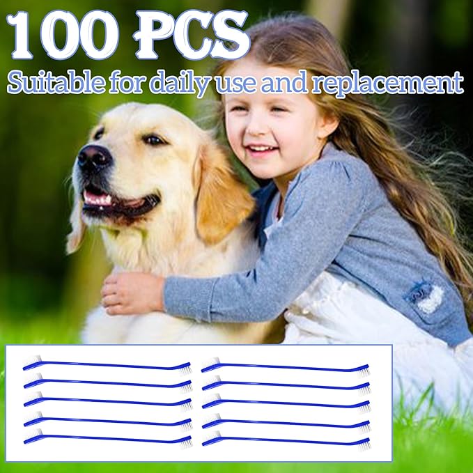 100Pcs Dog Toothbrush Dual Headed Puppy Tooth Brushing Kit Long Handle Soft Grooming Pet Dental Brushes Convenient Double Sided for Pets Puppy Teeth Brush Cleaning Oral Care Supplies-Blue