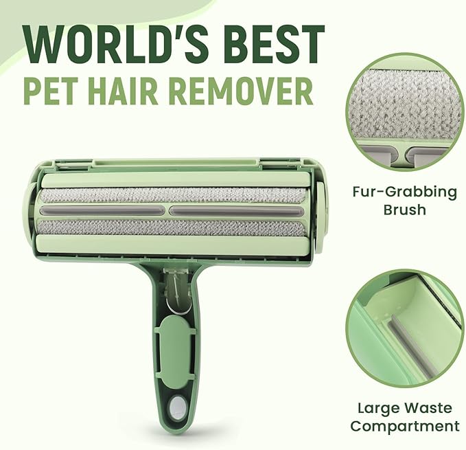 Roller Pet Hair Remover - Cat and Dog Hair Remover for Furniture, Couch, Carpet, Clothing and Bedding - Portable, Multi-Surface Fur Removal Tool