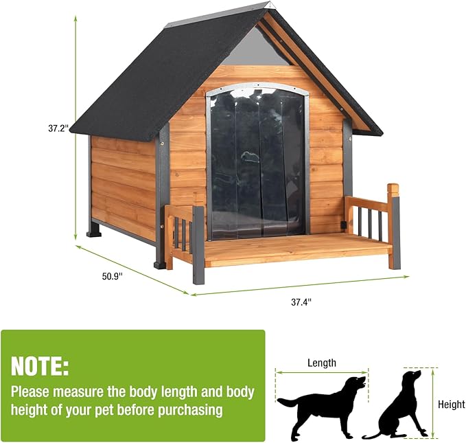 GUTINNEEN Heated Outdoor Dog House Insulated Weatherproof Dog Kennel with All-Around Metal Frame, Anti-Bite Puppy Home with Porch, Dog Shelter for Large Breed (Brown, 50.9'' Large)