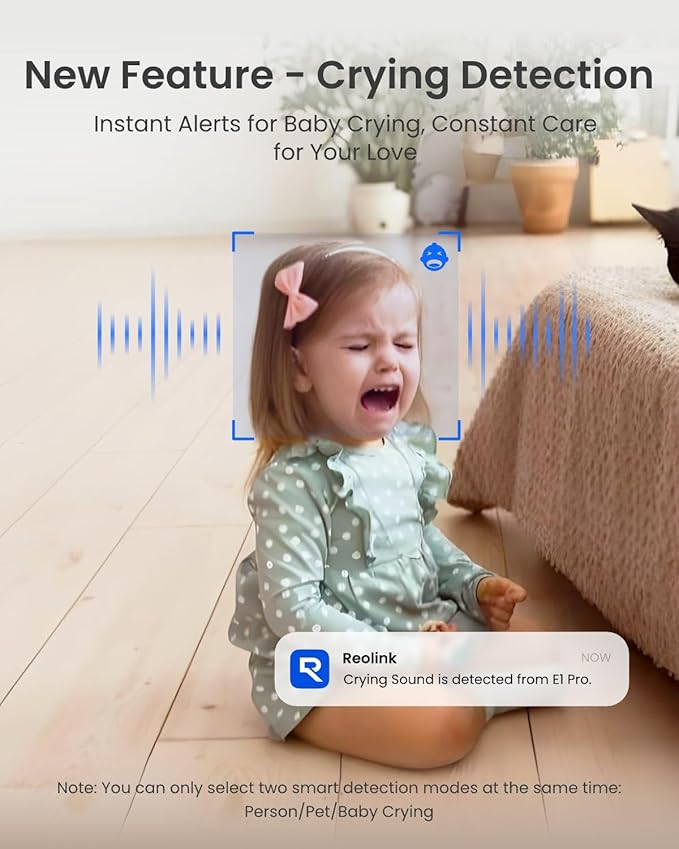 REOLINK E1 Pro 3K PT Wi-Fi Indoor Camera for Baby & Pet Monitoring, Auto Tracking, 5MP Night Vision Enhanced by F1.6 Aperture, Person/Pet/Baby Crying Detection, 2.4/5GHz Wi-Fi, Two-Way Audio