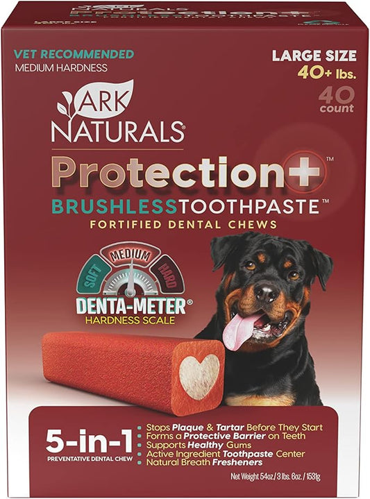 ARK NATURALS Protection+ Brushless Toothpaste, Dog Dental Chews for Large Breeds, Prevents Plaque & Tartar, Freshens Breath, 54oz, 1 Pack, Red, 54 Ounce (Pack of 1)