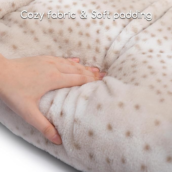 Hollypet Fluffy Plush Dog Cat Pet Couch Soft Calming Sofa Bed for Medium Small Cats and Dogs, Leopard