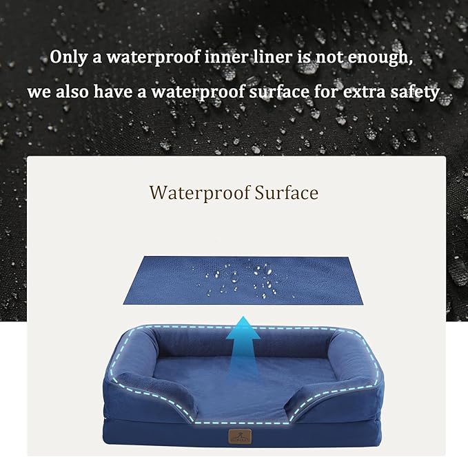 Bedfolks Orthopedic Dog Bed XXL, Waterproof Dog Sofa Bed for Giant Dogs, Egg Foam Pet Couch Bed with Removable Washable Cover and Nonslip Bottom, Navy Blue