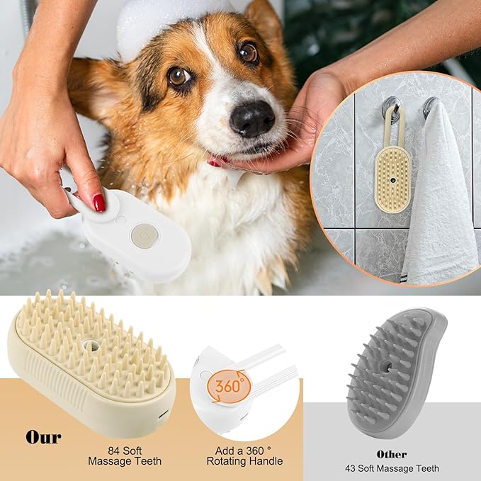 2 PACK Cat & Dog Steam Brush for Shedding – Rechargeable Pet Steam Brush for Cats & Dogs, Flea, Anti-Static Massage Comb – All in One, Spray & Cleaning Tool