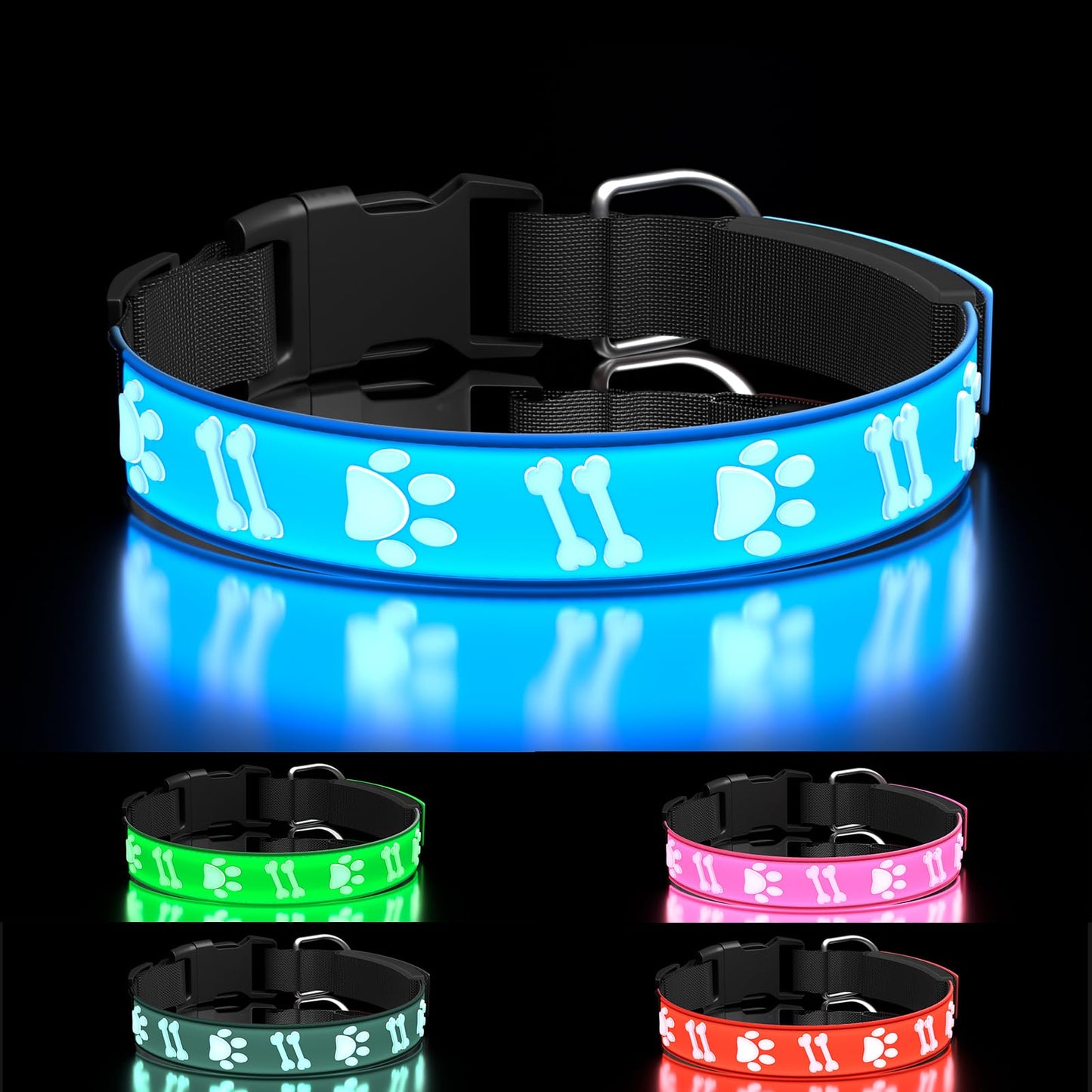 TOPOTO Light Up Collar for Medium Dogs, 15 Glowing Modes/ 3D Design/Adjustable/Rechargeable/Waterproof Flashseen LED Dog Collars, Dog Collar, Blue