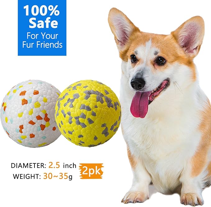 Dog Tennis Balls for Aggressive Chewers, Indestructible Dog Balls for Fetch Game, Durable Bouncy Lightweight Floating Toys (1 White + 1 Yellow, Small (2.5" Diameter))