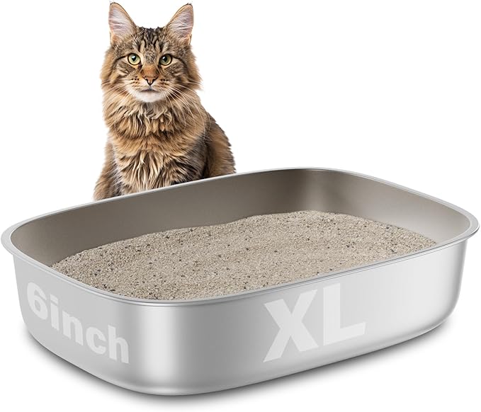 Stainless Steel Litter Box, 22.8“x16.5"x6" Oval Stainless Steel Cat Litter Box Extra Large, XL Metal Litterbox for Big Cats, Non Stick Surface, Easy to Clean