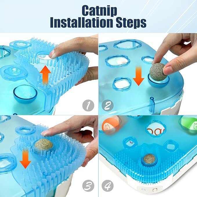 Migipaws 7-in-1 Interactive Cat Toy Motion Activated Indoor Playset with Automatic Pop Bounce Cat Ball, Feather Palm Tree Wand, Catnip Ball & Self-Grooming Cardboard House Rechargeable