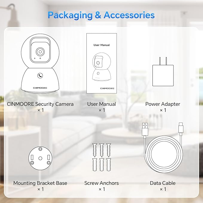 3K Smart Security Camera Indoor with 64GB SD Card,No Monthly Fee,Elderly/Baby Monitor Pet Camera, 360° View, Color Night Vision, AI Motion Tracking, 2-Way Talk,WiFi 6,Cloud Storage Option