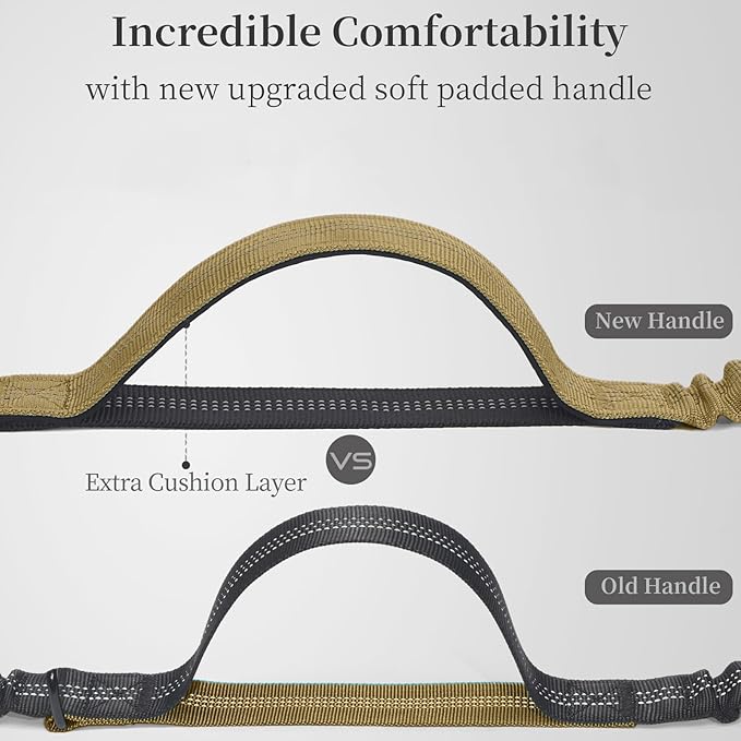 iYoShop Retractable Hands Free Dog Leash - Dual Handle Bungee Waist Leash for Small, Medium and Large Dogs (Medium/Large, 25-150 lbs, Khaki)