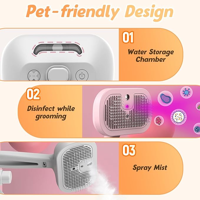 Pet Steam Brush Set for Dogs, 2025 New Self-Cleaning Pet Brush, Multi-Function Pets Hair Removal Brushes for Home Use, Portable Dog Cat Grooming Brushes for Pets Owners (Grey)