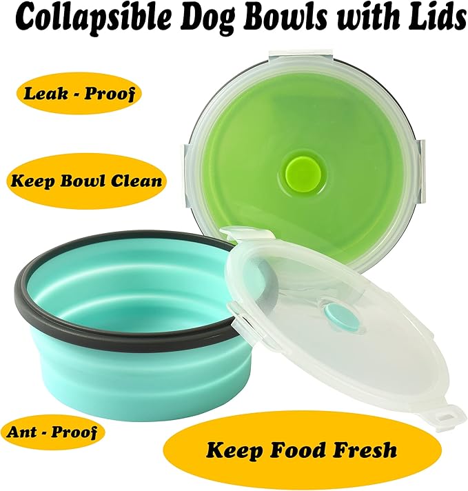 Sturdy Collapsible Dog Bowls, 27 oz 2 Pack - Foldable Silicone Water Food Bowl, Leak-Proof, Ideal for Large Dogs & Outdoor Travel