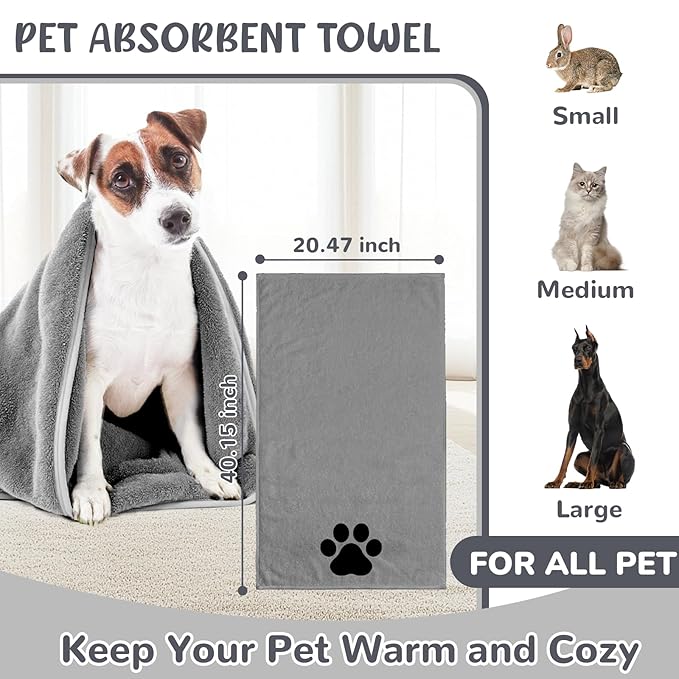 Dog Grooming Kit for Shedding – 8-Piece Pet Grooming Supplies with Deshedding Brush, Bath Gloves, Towels & Silicone Toothbrush | Ideal for Dogs, Cats, Small and Large Pets (Gray)