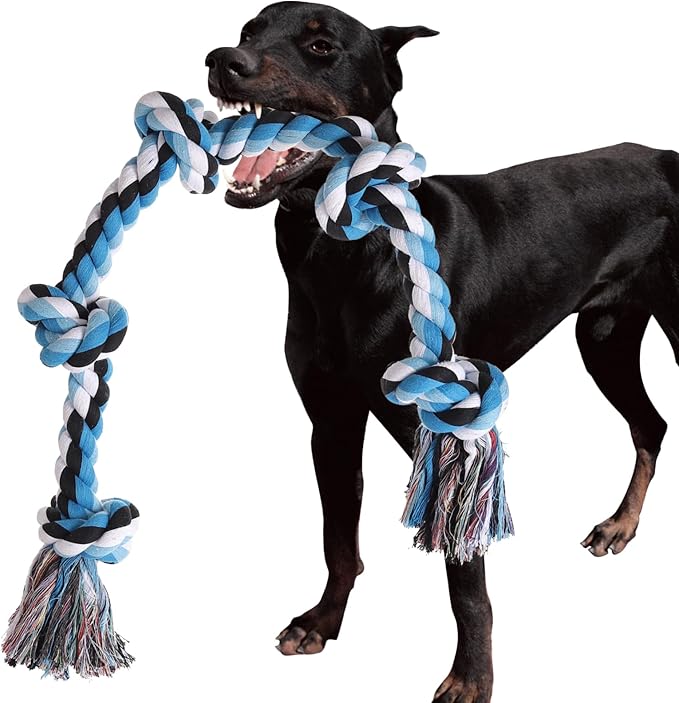 Dog Rope Toys for Large Dogs Aggressive Chewers, Dog Chew Toys for Large Breed Indestructible, Heavy Duty Tough 3 Feet 5 Knots Dog Toy, Sturdy Rope toy for Dogs Tug of War Dog Toy Teeth Cleaning
