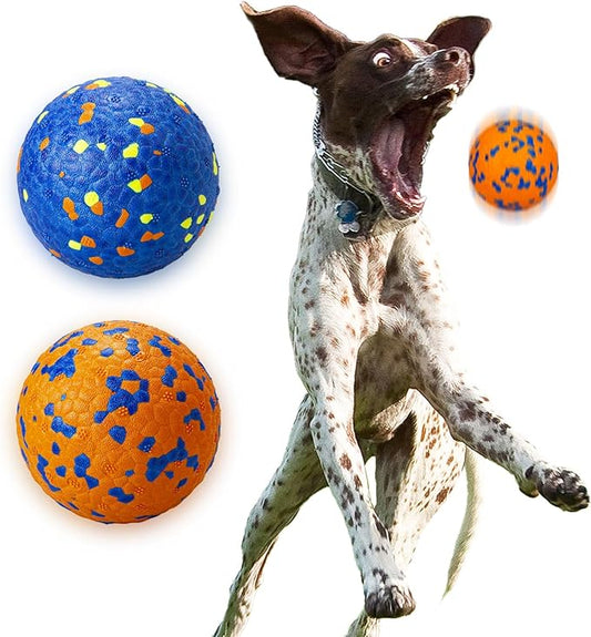 Indestructible Dog Tennis Balls for Aggressive Chewers, Indestructible Dog Balls for Fetch Game, Durable Bouncy Lightweight Floating Toys (1 Blue + 1 Orange, Large (3" Diameter))