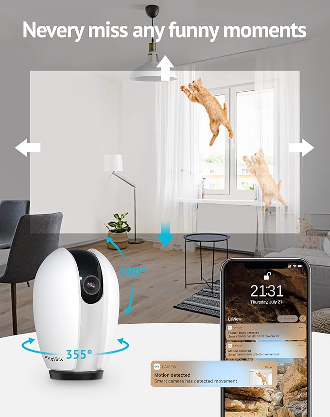 LaView Security Cameras 2k with Color Night Vision, 4MP Cameras for Home Security with Motion Detection, Two-Way Audio, Indoor WiFi Camera for Baby/Pet, Alexa, USA Cloud Service,White