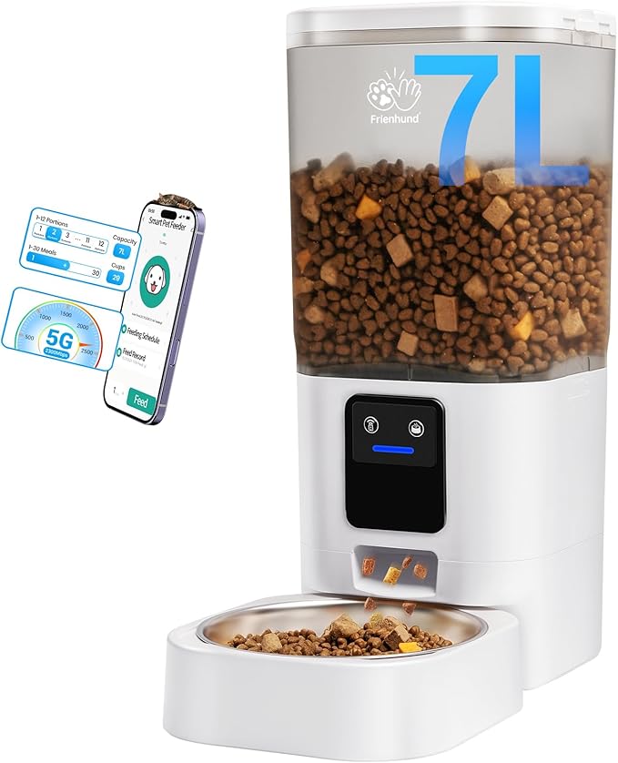 Automatic Cat Feeder with Slow Feed: 5G WiFi Automatic Dog Feeder with APP Control, 7L Auto Cat Food Dispenser with Alexa for Multiple Pets, Detachable for Easy Cleaning - 29 Cup