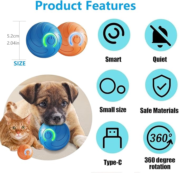 Smart Jumping Ball for Dogs & Cats Duraspin Dog Bouncing Ball Random Path Electric Automatic Moving and Rolling Pets Toy Interactive Jumping Vibrating Bouncing Balls for Puppy Toys(2PCS:Blue+Orange)