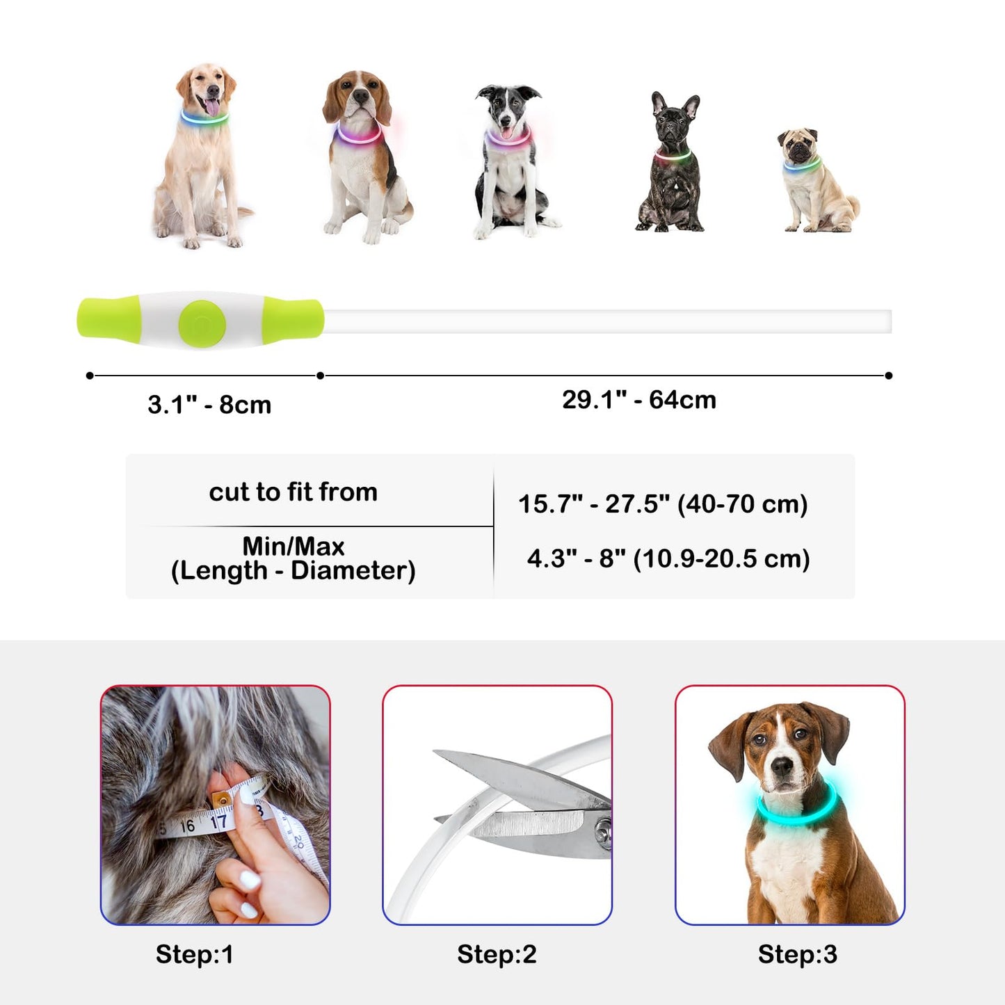 Light Up Dog Collars, USB Rechargeable Dlitk LED Dog Collar 1 Count, TPU Cuttable Size Glow Collar for Dogs, Dog Collar Light, Please Do Not Use Fast Charging (Cyan)
