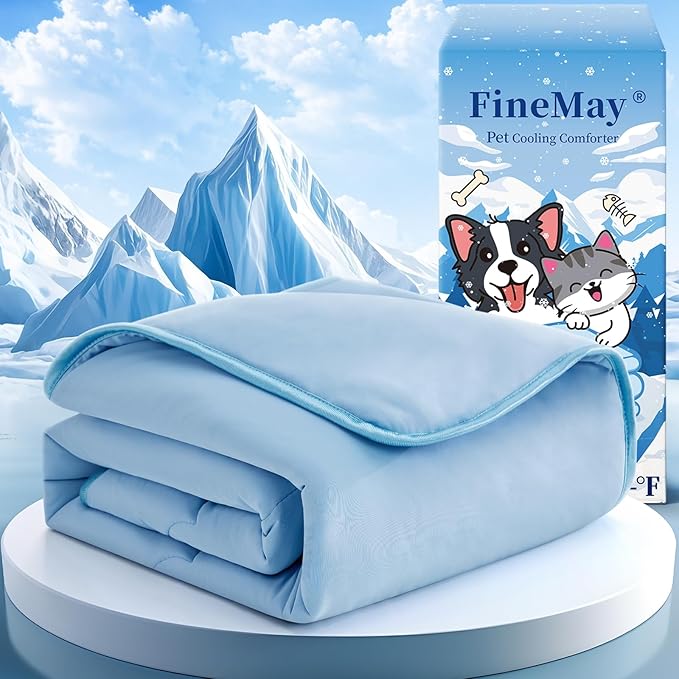 Cooling Blanket for Dogs, Lightweight & Durable Dog Cooling Mat, Q-MAX>0.45 Soft Breathable Pets Comforter for Couch, Bed & Car Essential - Light Blue 50x60 Inches