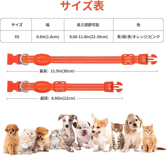 Illumifun Light Up Dog Collar for Small Dogs Cats, Rechargeable LED Dog Collar Glow at Night, Adjustable Nylon LED Cat Collar Light (Orange, X-Small)