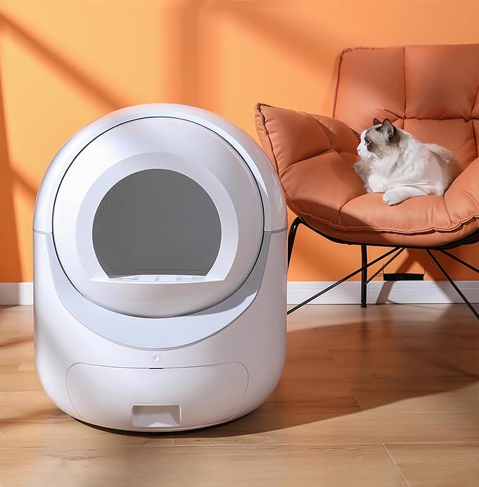 Automatic Litter Box Cleaning - Supports WiFi (2.4ghz) and App - No Need for Manual Cleaning, Reduces Litter Spillage, Super Deodorizing Feature with Bentonite and Xiaomi Cat Litter-White