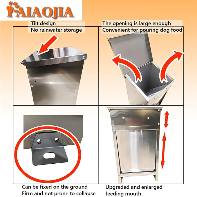 Pet Food Feeder for 25 Lb Kibble - Stainless Steel - Automatic Dog Food Dispenser Gravity Self Feeding Outdoor for Medium Dogs,Large Dog Breeds