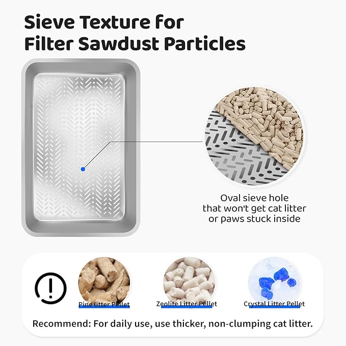 Stainless Steel Litter Box with Sifting Pan, XXL 23.6"L x 15.7"W x 17.7”H Enclosed High Sided Removable Metal Cat Litter Box withLid, Scoop, Anti-Leakage, Non-Sticky, Easy Cleaning (Dark Grey)