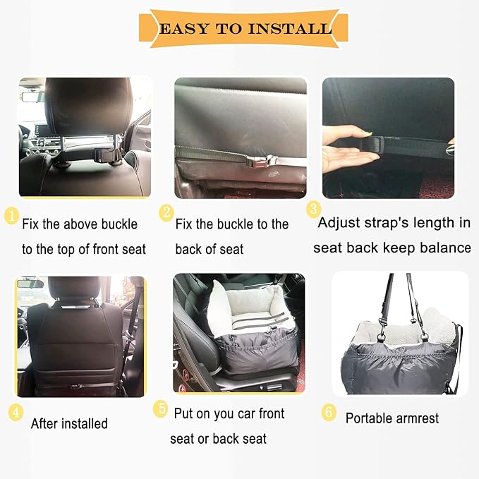 Small Dogs Car Seat Under 25,Fully Detachable and Washable Ultra Soft Carseat Travel Bed, with Clip-on,Two Portable Handle and Storage Pockets Pet Booster Seats,Portable Dog CarTravel Carrier Bed