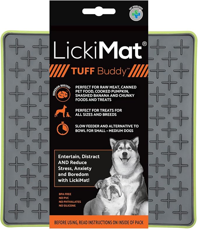 LickiMat Tuff, Heavy-Duty Buddy, Dog Slow Feeder Lick Mat, Boredom Anxiety Reducer; Perfect for Food, Treats, Yogurt, or Peanut Butter, Fun Alternative to a Slow Feed Dog Bowl, Green