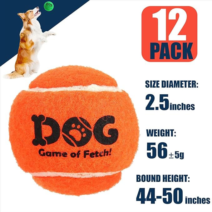 AMA SPORT Tennis Balls for Dogs 12 Pack 2.5" Multi Colors Dog Tennis Balls for Puppy Small Medium Dog Toys, Designed for Dogs Floating Water-Hunting Fetch Fun Playing Daily Exercise Mid-air Catching