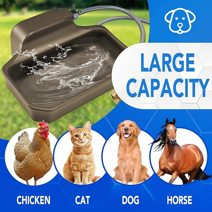 Automatic Dog Water Bowl Dispenser 1 Gallon - Outdoor Pet Water Bowl Feeder for Dogs, Livestock, Chicken - Auto Fill - Food Grade Material - Easy to Install - Brown