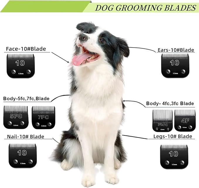 Detachable Pet Dog Clipper Blades,Compatible with Andis, Oster A5, Wahl KM Series Clippers,Made of Ceramic,Black,4PACK (3FC 4FC 5FC 7FC)