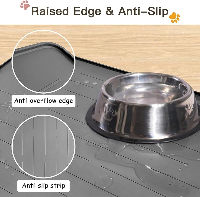 Large Dog Mats for Food and Water, 32"x24" Waterproof Pet Food Mats for Floor Nonslip Silicone Bowl Mats with Raised Edges