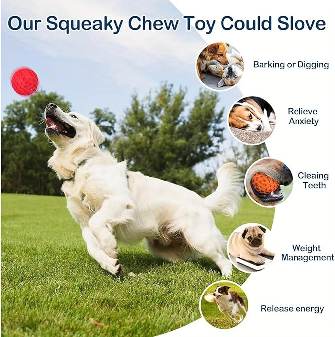 Squeaky Dog Balls, Indestructible Dog Toys for Aggressive Chewers Large/Medium Breed, Natural Rubber Interactive Chew Toys for Teeth Clean, Relieves Anxiety