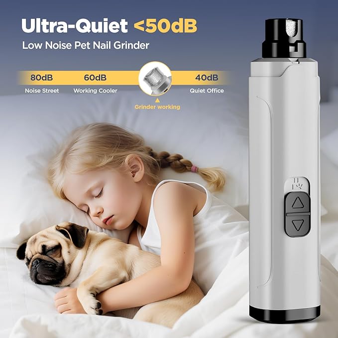 YGGDRA Dog Nail Grinder Upgraded - Professional 2-Speed Super Quiet and Low Vibration Electric Pet Nail Grinder with LED Lights - Painless Paws Grooming & Smoothing for Small to Large Dogs