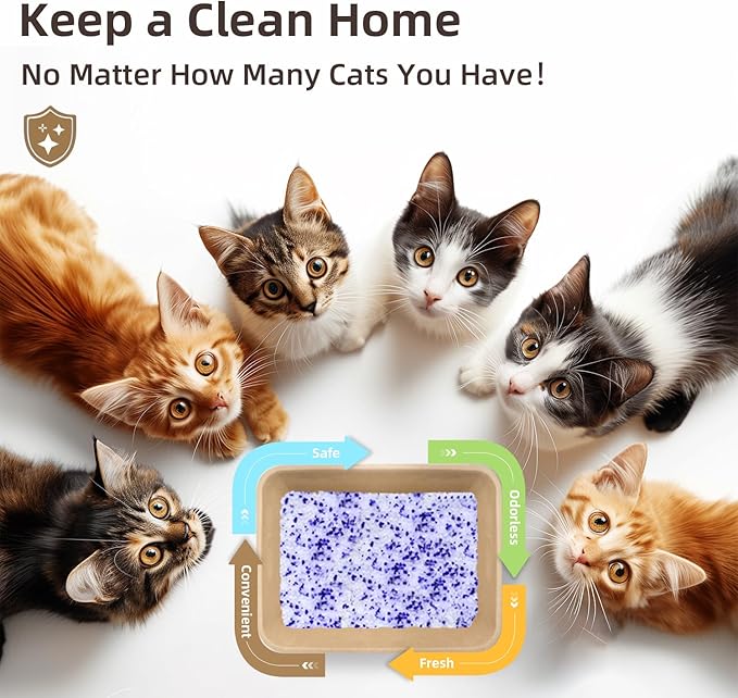 LaSyL Premium Crystal Cat Litter - 17.2 lb, Four Months Lasting - Superior Odor Control & Absorption, Non-Clumping, Low Tracking Silica Gel Safe for Pet, White & Blue (4 Bags of 4.3 lb)