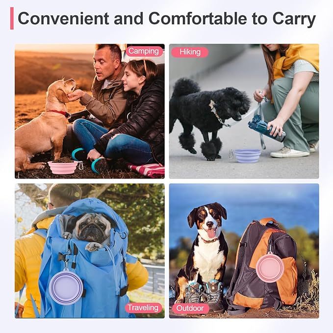 Kytely Collapsible Dog Bowls Medium (650ml), 2 Pack Travel Dog Bowls for Dog Cat, Portable Pet Water Food Bowl with Clasp, Pet Cat Feeding Cup Dish for Outdoor, Travel, Walking, Parking