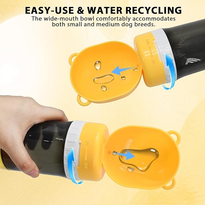 2-in-1 Pet Travel Water Bottle & Food Container - 14 oz Water + 6 oz Food Dispenser, Leak-Proof Portable Dog Water Bottle Bowl for Walking, Hiking, Camping Yellow