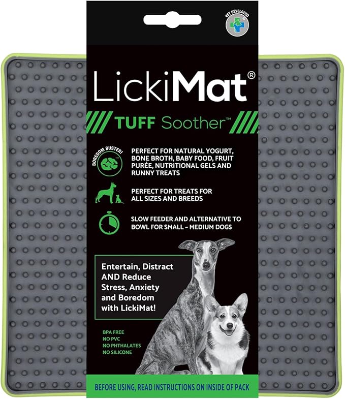 LickiMat Tuff, Heavy-Duty Soother, Dog Slow Feeder Lick Mat, Boredom Anxiety Reducer; Perfect for Food, Treats, Yogurt, or Peanut Butter, Fun Alternative to a Slow Feed Dog Bowl, Green