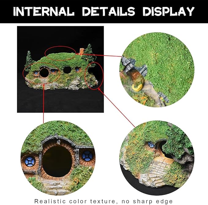 Hobbit Fish Tank Decorations Reptile House Hidden Hole Landscaping for Aquarium and Reptiles Decorations Mini Garden Decorating Two Sizes (L)