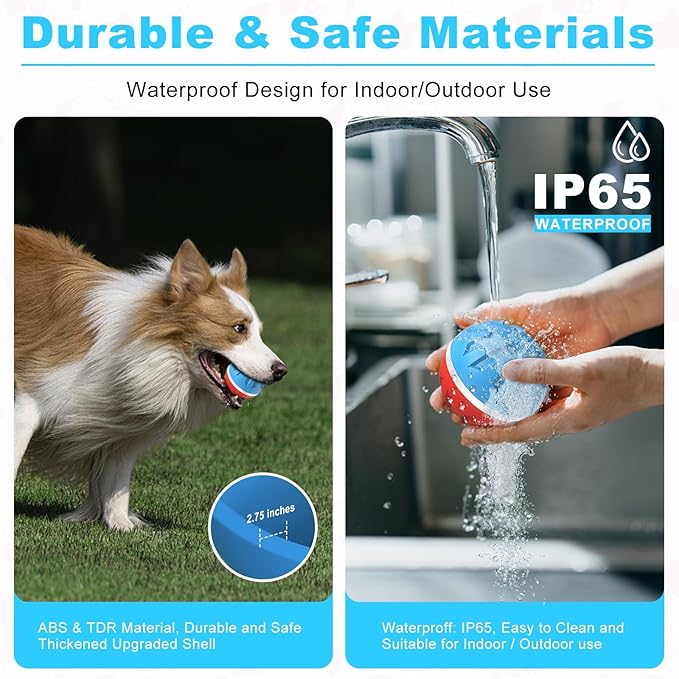 Dog Toys Dog Ball, Durable Motion Active Rolling Balls with Remote Control LED Light, Rubber Peppy Pet Balls for Medium Large Dogs, USB Rechargeable, 3.2-in Diameter (RedBlue)